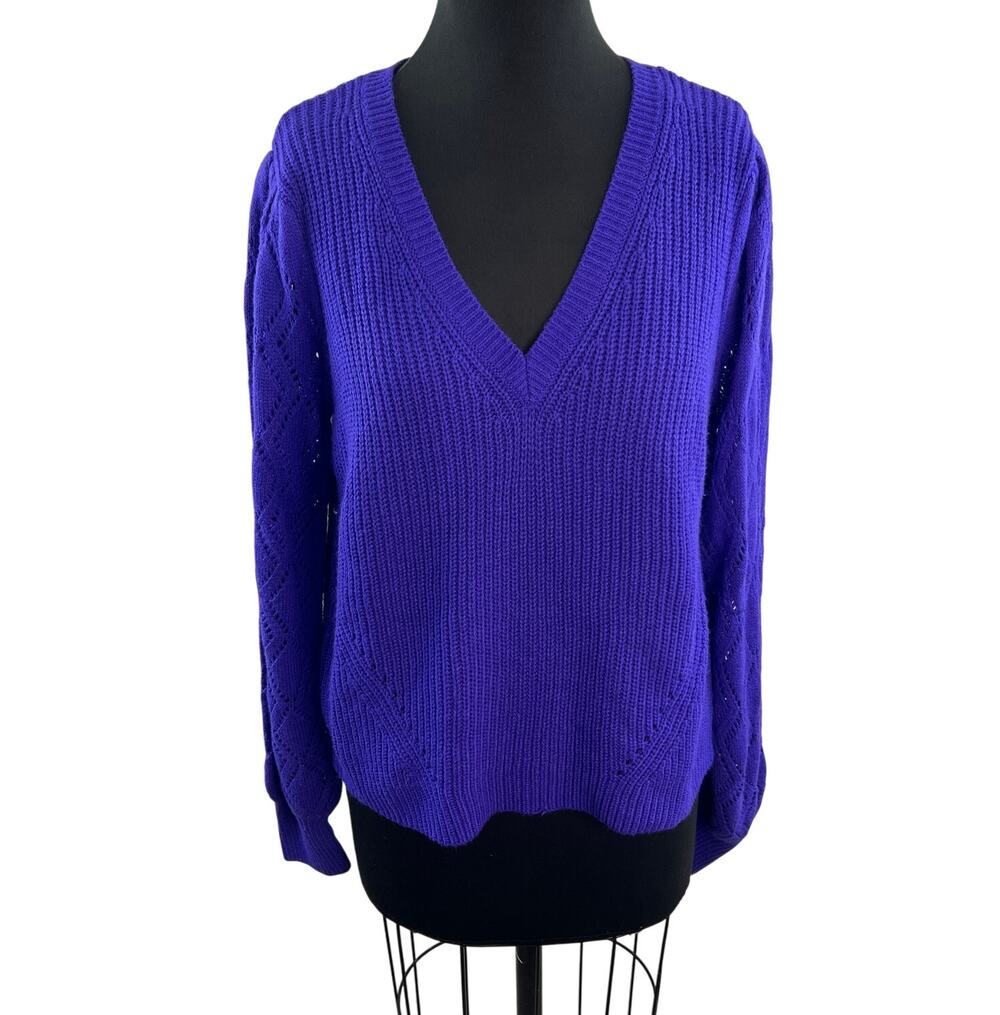 Lilly Pulitzer Purple Sweater Perforated Knitted V-Neck Pullover Size Large L